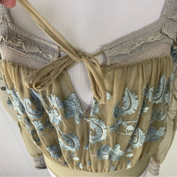 Free People Sheer Meadows Bodysuit Women’s Size XS Embroidered Blue Green NWT - Picture 3 of 15